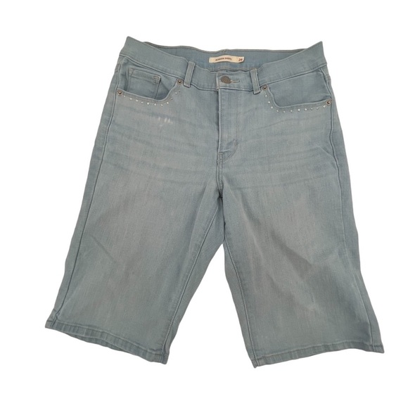 Levi's Rhinestone Embellished Distressed Bermuda Jean Shorts Size 28 Women’s - Picture 1 of 8